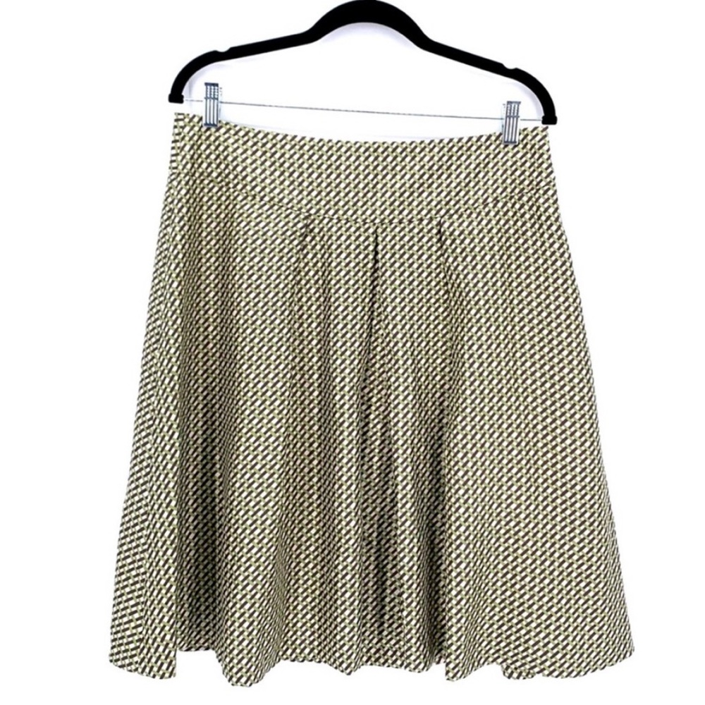 Banana Republic Geometric Silk Pleated Full Midi Length Skirt Brown Green Sz. 10